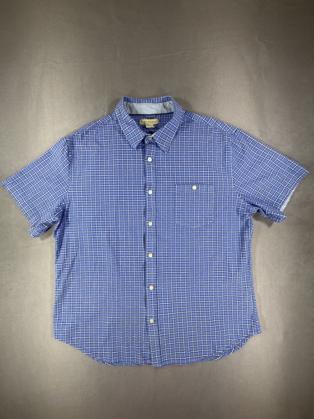 Elliot Mulryan Men’s Button Down Blue Plaid Short Sleeve Shirt Size XL
